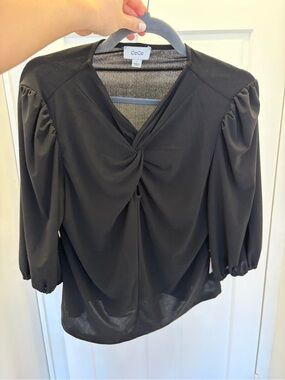 CeCe Black Twist-Knot Puff Sleeve Blouse